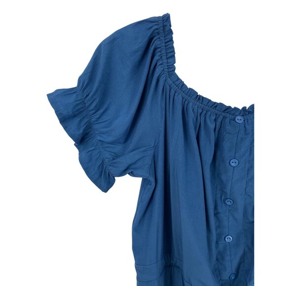 Womens Blue Off-Shoulder Maxi Dress Ruffle Sleeves & Button Front Closure Large - Picture 5 of 9